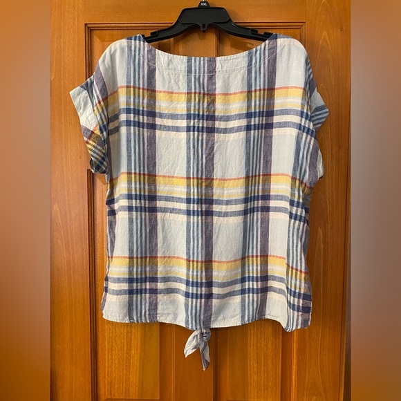 LL Bean Signature 100% Linen Top M Plaid Beach Lightweight Tie Summer Sleeveless - Picture 5 of 8